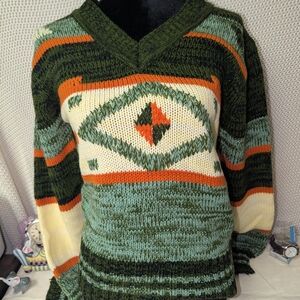 Stylish Green and Orange Knit Sweater